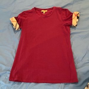 Burberry Maroon Pink Nova Check Sleeve Tshirt